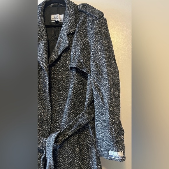 Vintage Wool Herringbone Donegal Tweed Belted Men's  Top Coat 44 Dark Academia - Picture 5 of 14